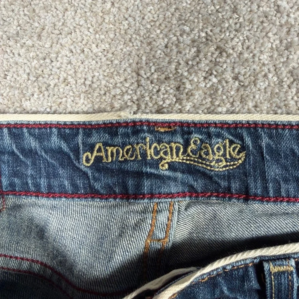 American Eagle Hipster Jeans Womens 2 Regular Blue Low Rise Bootcut Worn Hems - Picture 4 of 11